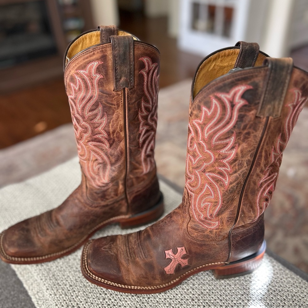 Brown Embroidered Leather Western Boots
